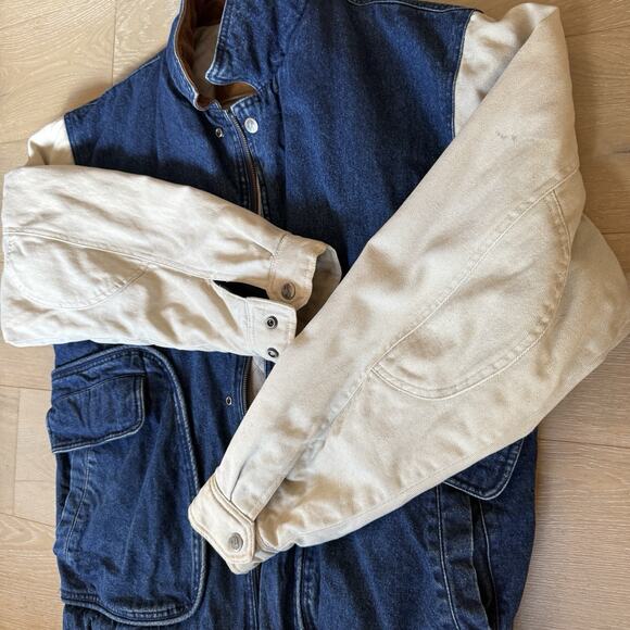 Vtg 90s Streetwear Mens XL Distressed Quilted Heavyweight Denim Varsity Jacket - Picture 2 of 10